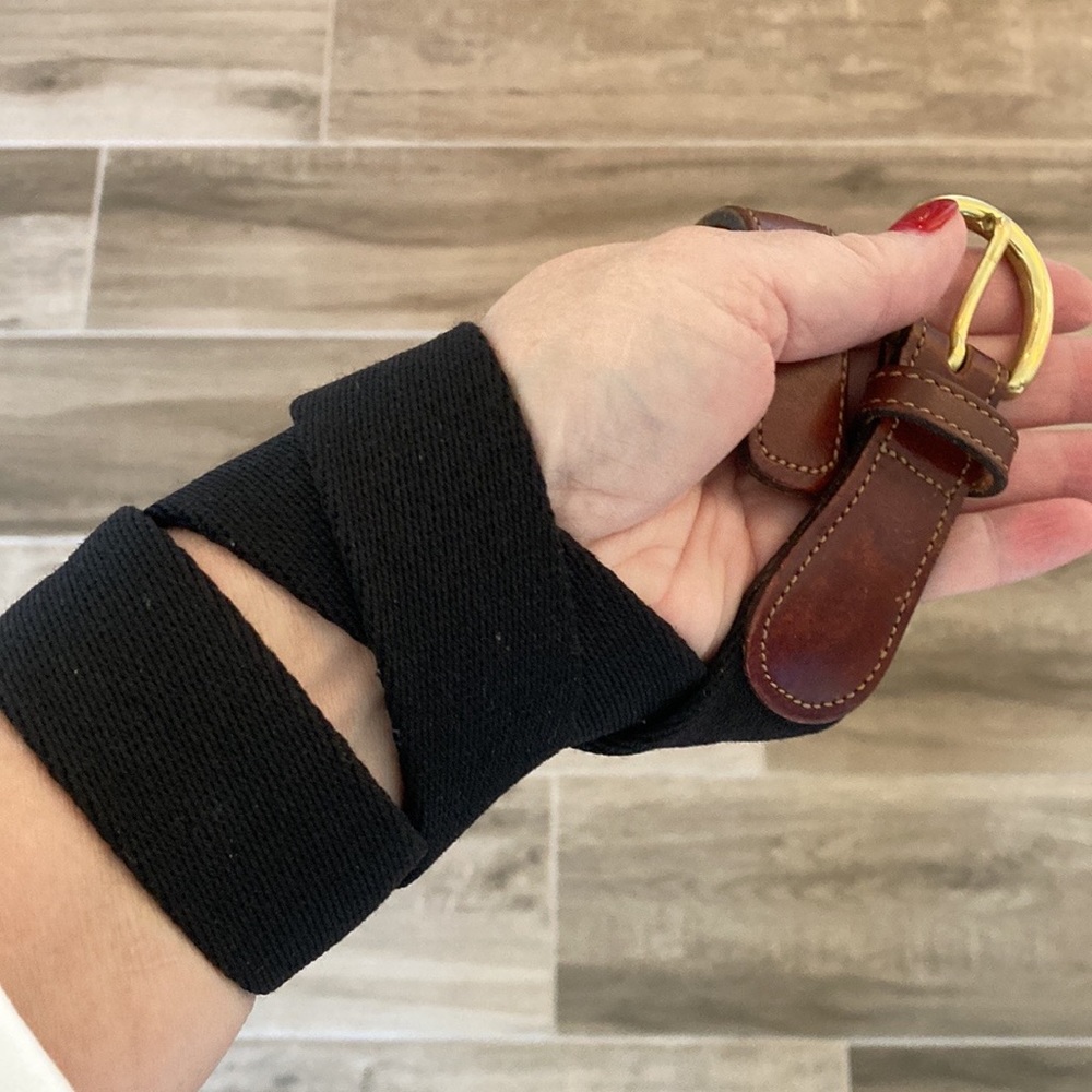 Trafalgar 32 black belt with leather and brass